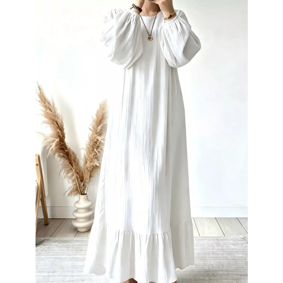 Full Size Textured Puff-Sleeve Maxi Dress Plus White / S