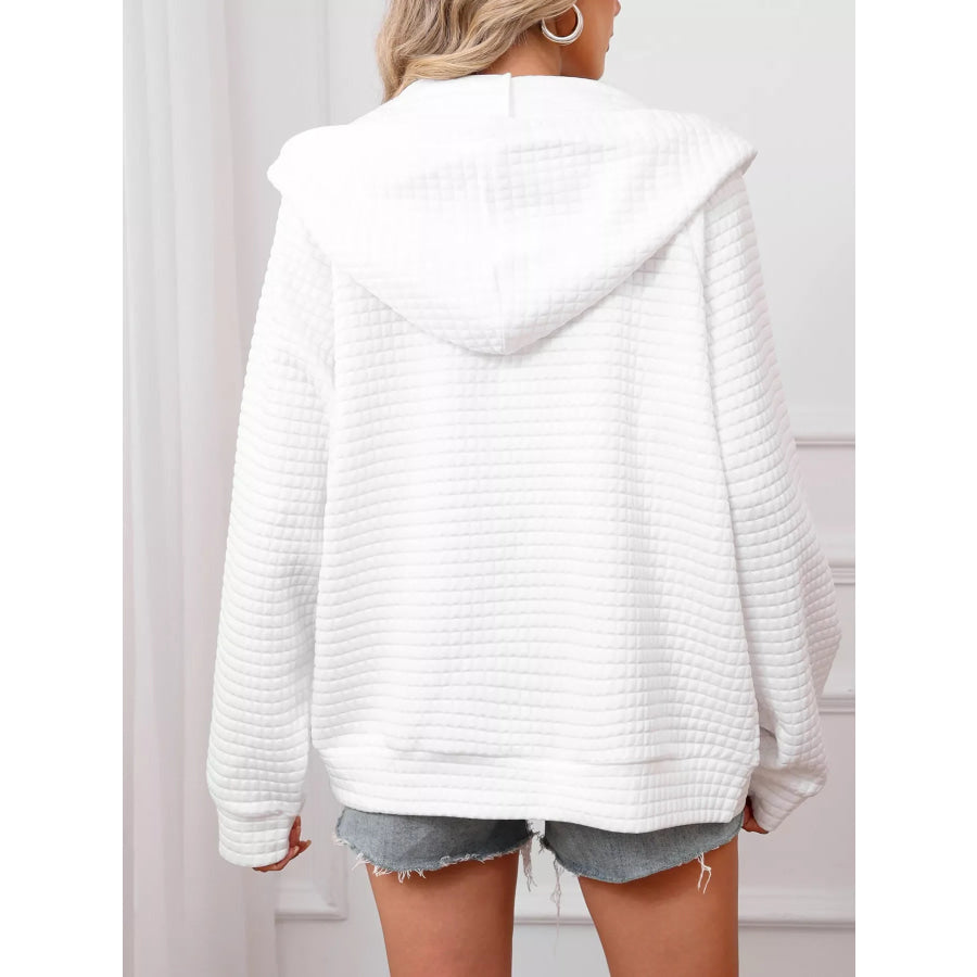 Full Size Textured Quilted Zip-Up Hooded Jacket Plus Size Apparel and Accessories