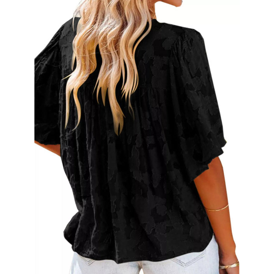 Full Size Textured V-Neck Button-Down Shirt Plus Size Apparel and Accessories