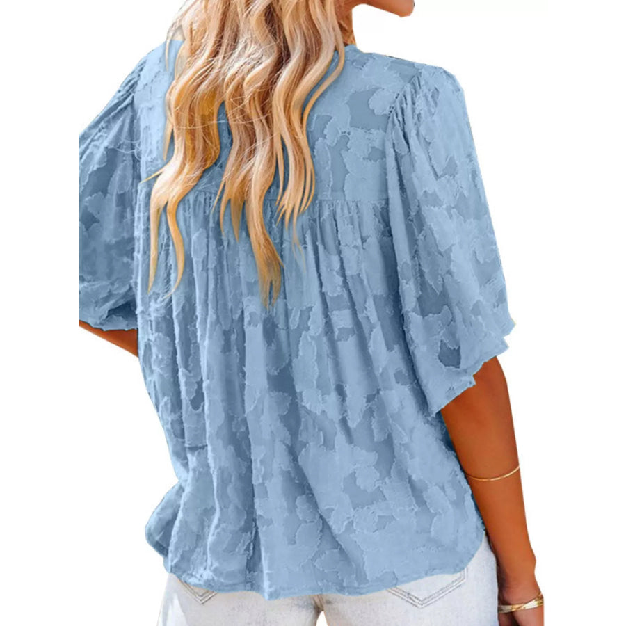 Full Size Textured V-Neck Button-Down Shirt Plus Size Apparel and Accessories