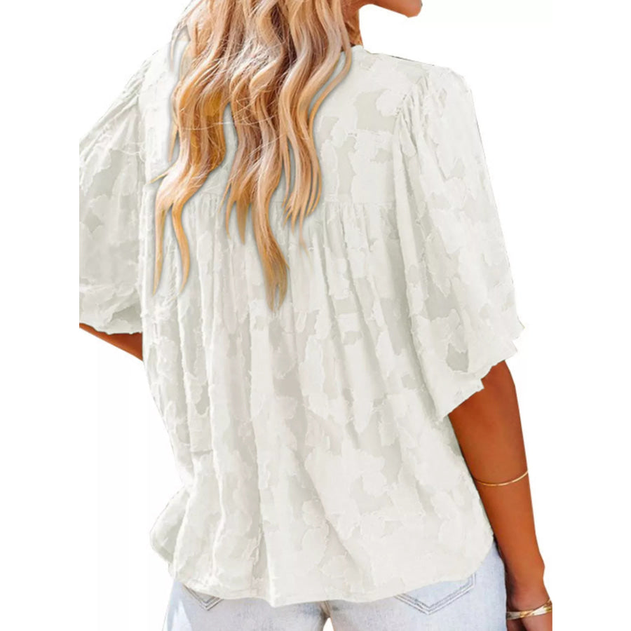 Full Size Textured V-Neck Button-Down Shirt Plus Size Apparel and Accessories