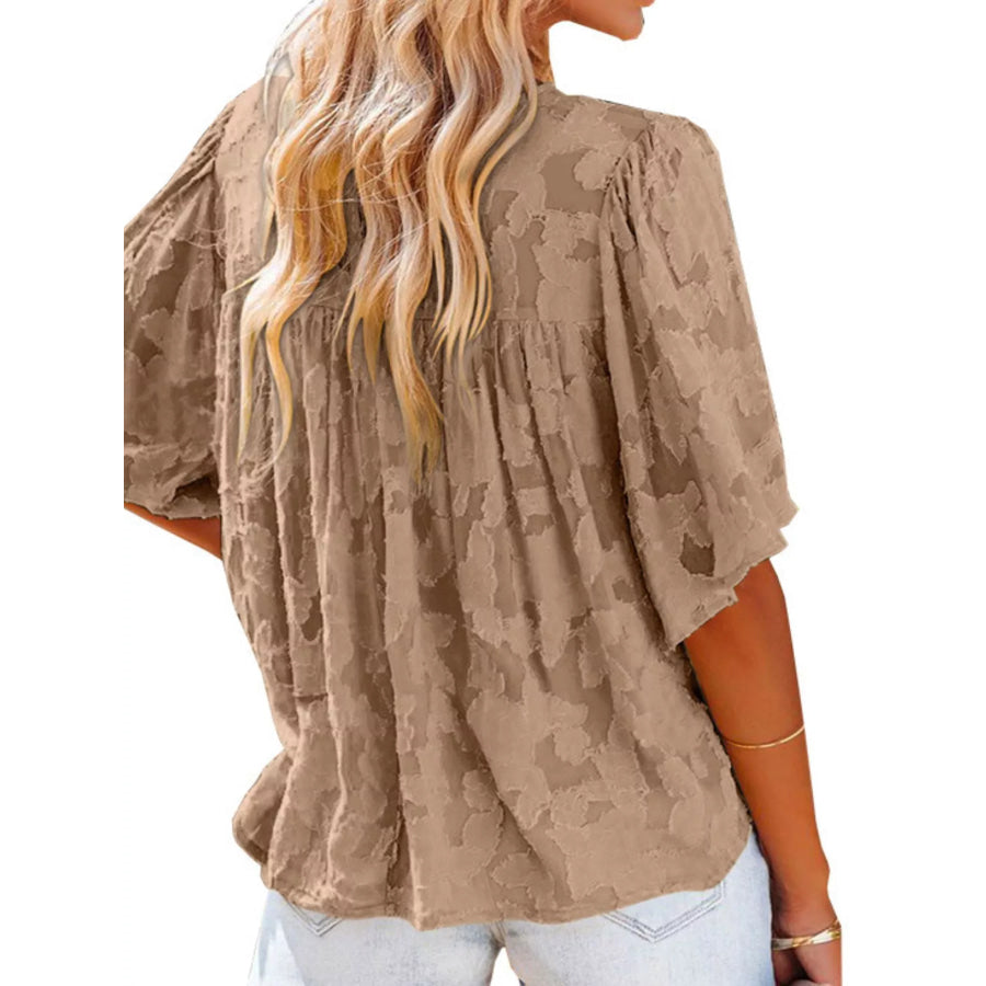Full Size Textured V-Neck Button-Down Shirt Plus Size Apparel and Accessories