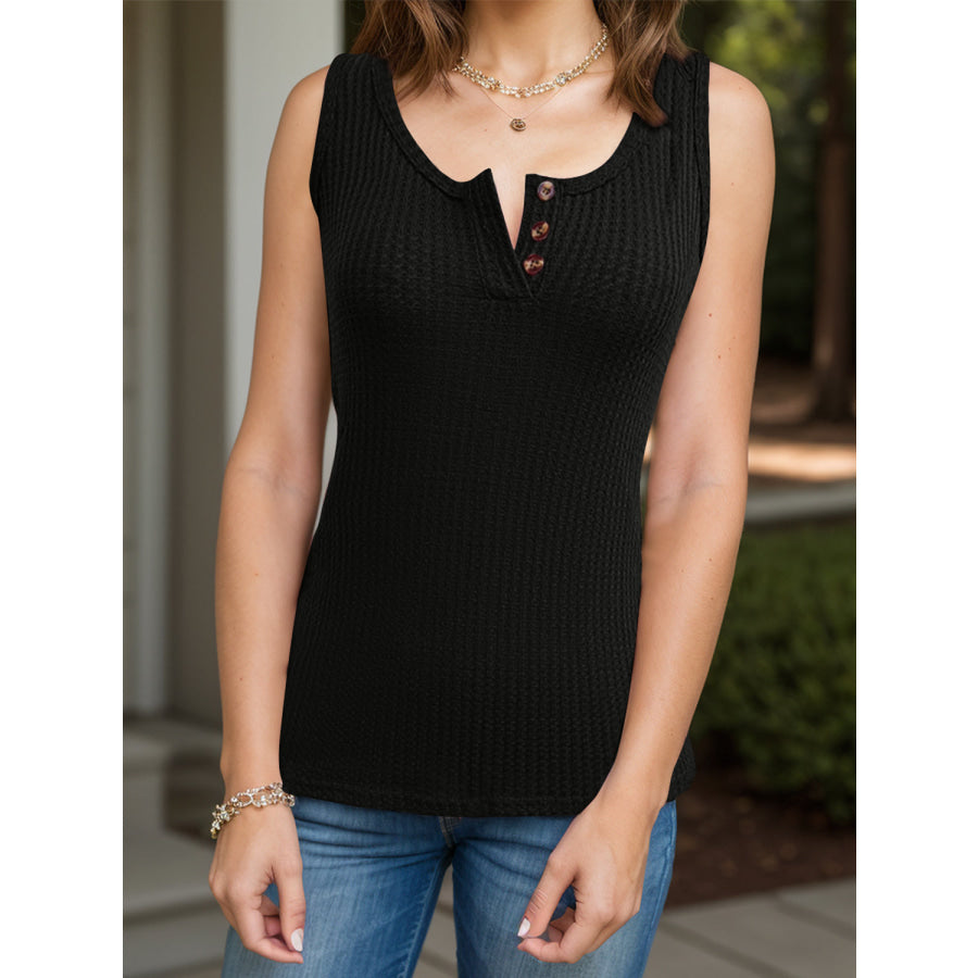 Full Size Textured Wide Strap Tank Black / S Apparel and Accessories