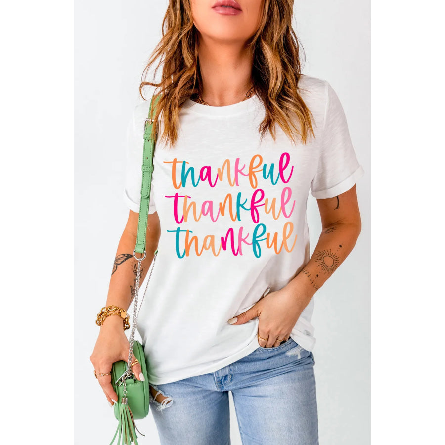 Full Size THANKFUL Round Neck Short Sleeve T-Shirt White / S Apparel and Accessories