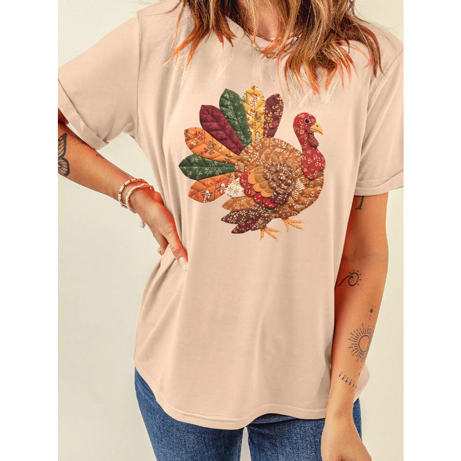 Full Size Thanksgiving Turkey Graphic Casual T Shirt Plus Apparel and Accessories