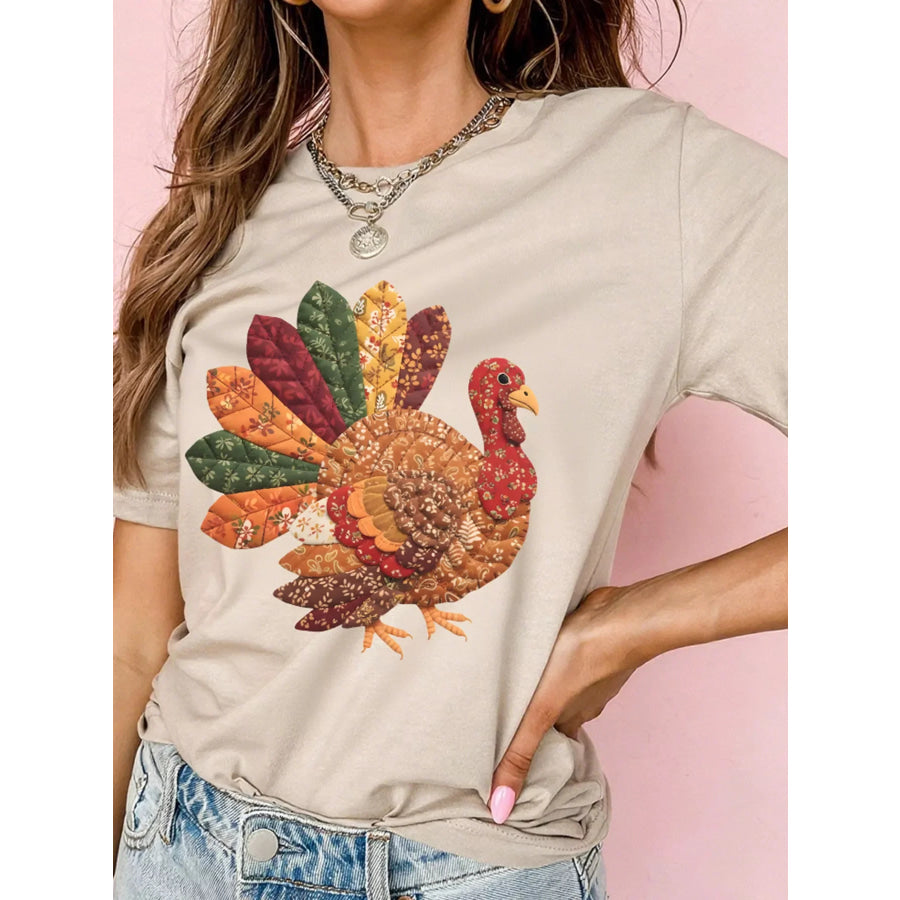 Full Size Thanksgiving Turkey Graphic Casual T Shirt Plus Apparel and Accessories