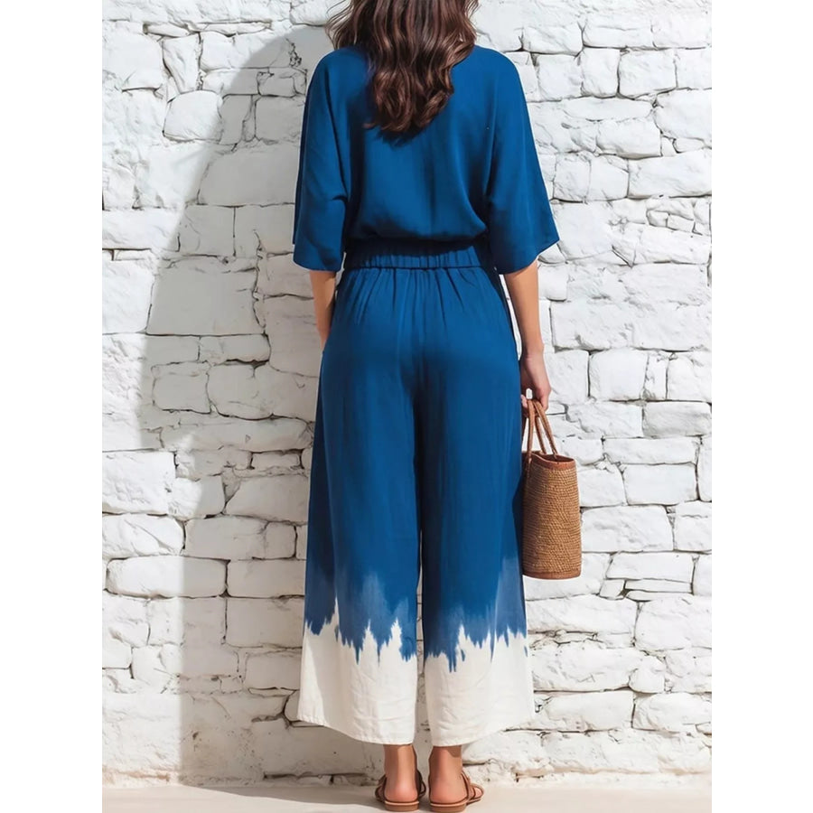 Full Size Tie-Dye Casual Loose Fit Top and Capris Set Plus Blue / S Apparel Accessories