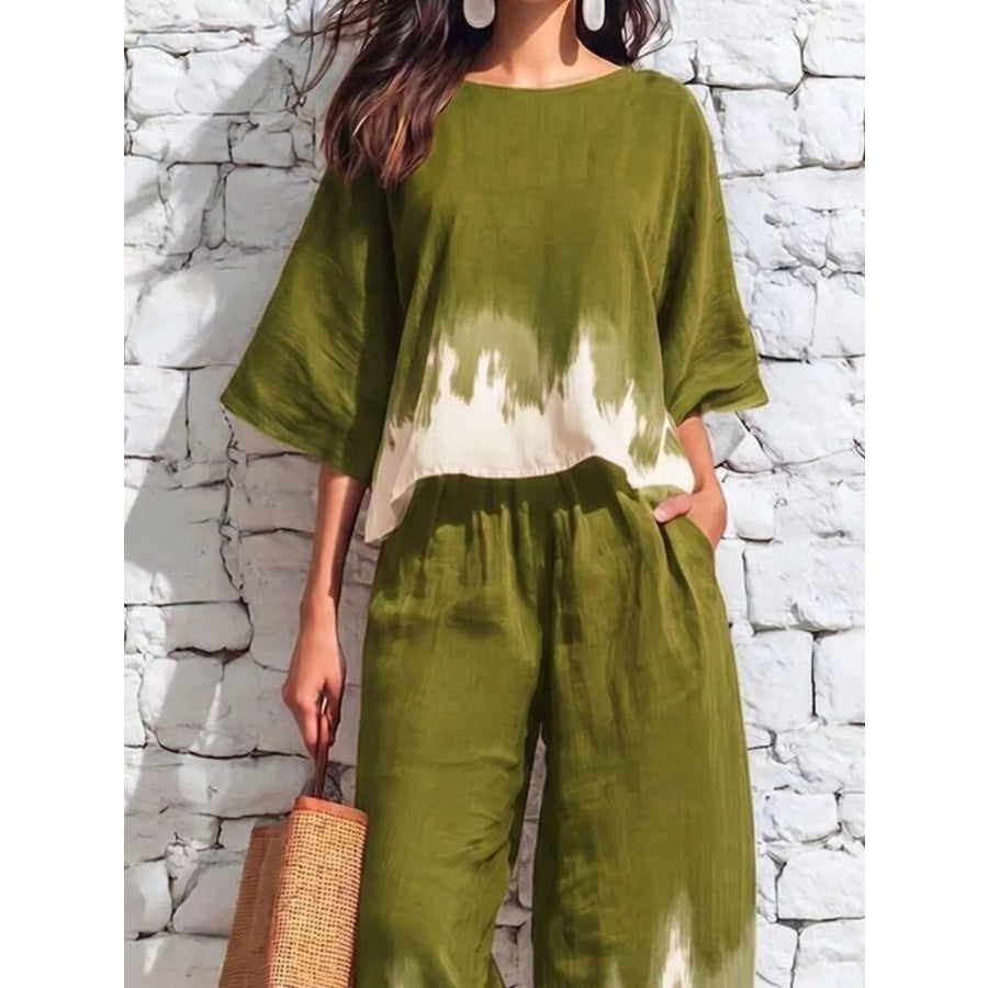 Full Size Tie-Dye Casual Loose Fit Top and Capris Set Plus Apparel Accessories