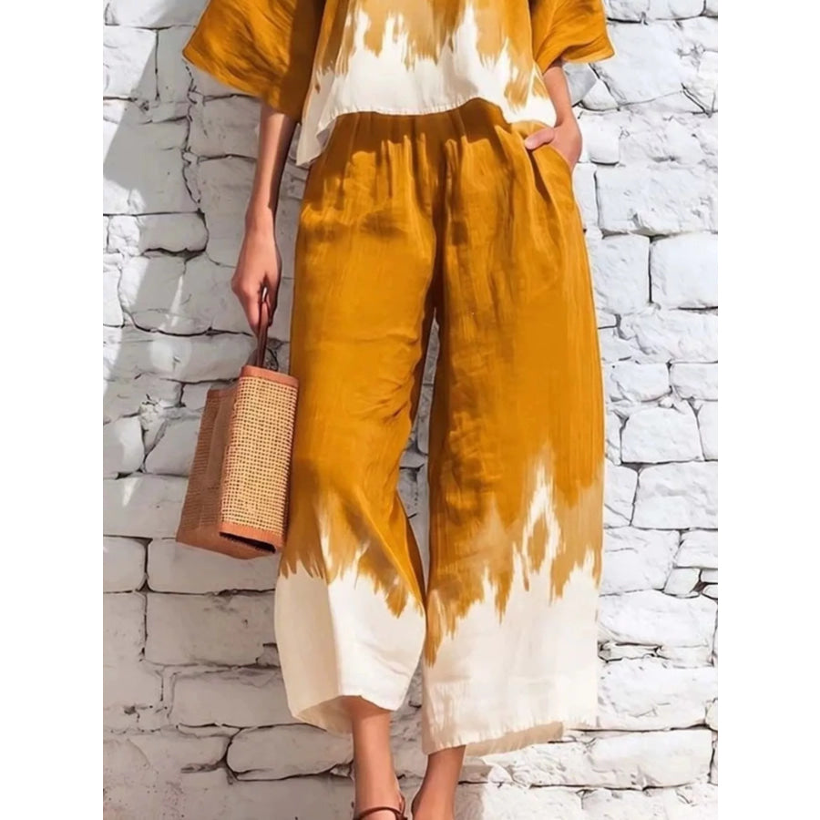 Full Size Tie-Dye Casual Loose Fit Top and Capris Set Plus Apparel Accessories