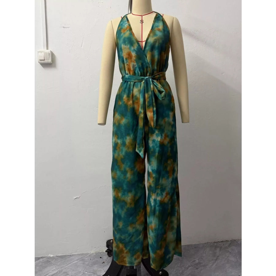 Full Size Tie-Dye Halter Neck Wide-Leg Jumpsuit Plus Apparel and Accessories