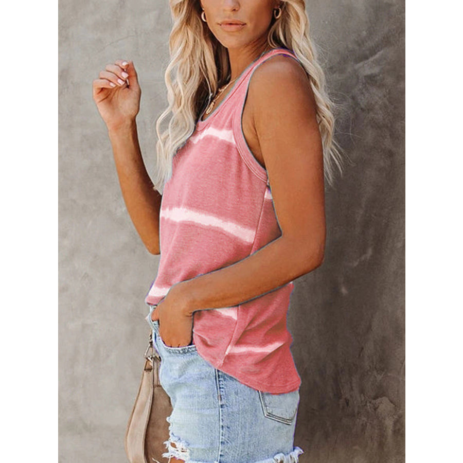 Full Size Tie-Dye Round Neck Tank Burnt Coral / S Apparel and Accessories