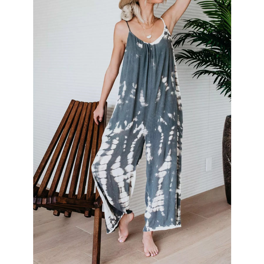 Full Size Tie-Dye Wide Leg Jumpsuit Plus Size Flower Gray / S Apparel and Accessories