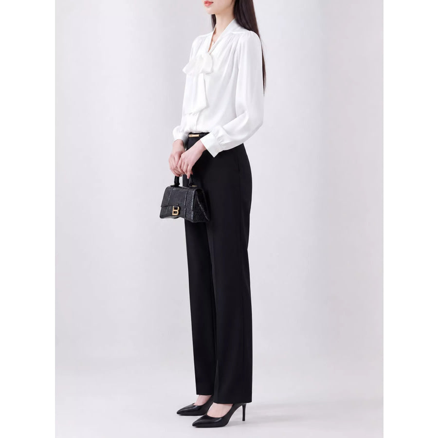 Full Size Tie Front Long Sleeve Shirt Plus Apparel and Accessories