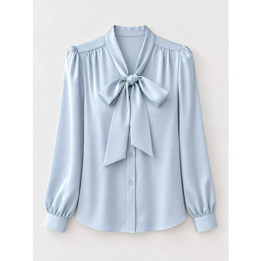 Full Size Tie Front Long Sleeve Shirt Plus Apparel and Accessories