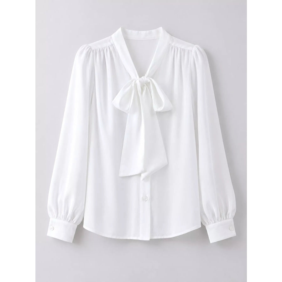 Full Size Tie Front Long Sleeve Shirt Plus Apparel and Accessories