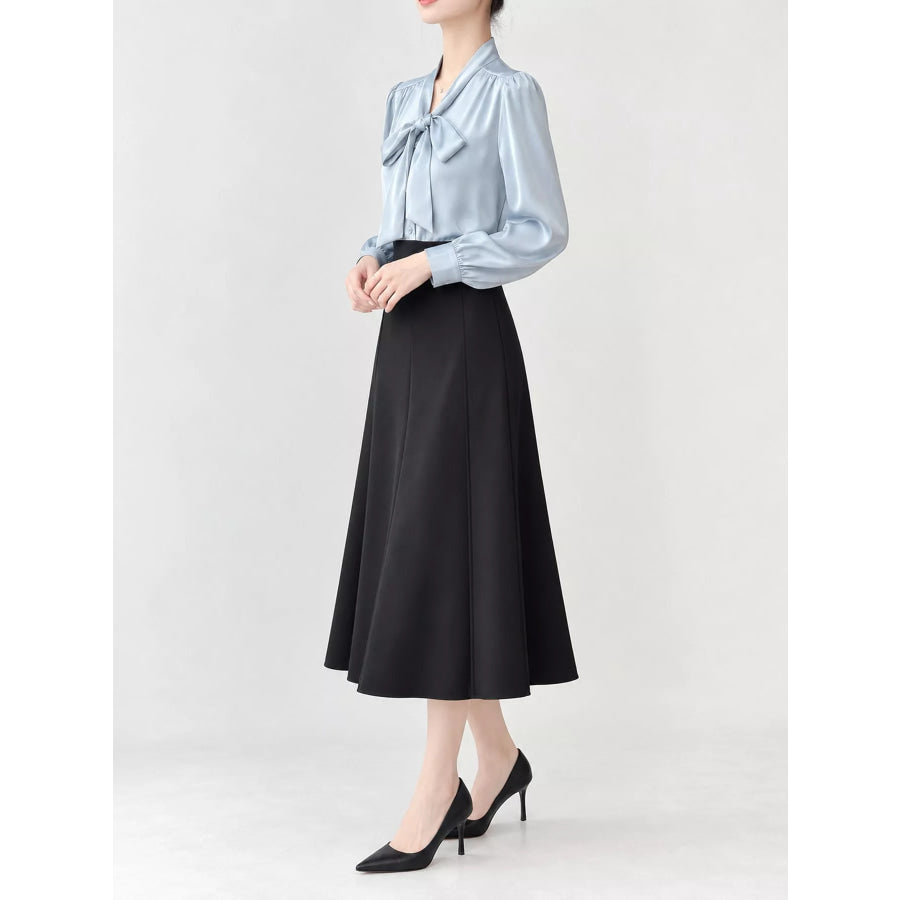 Full Size Tie Front Long Sleeve Shirt Plus Apparel and Accessories