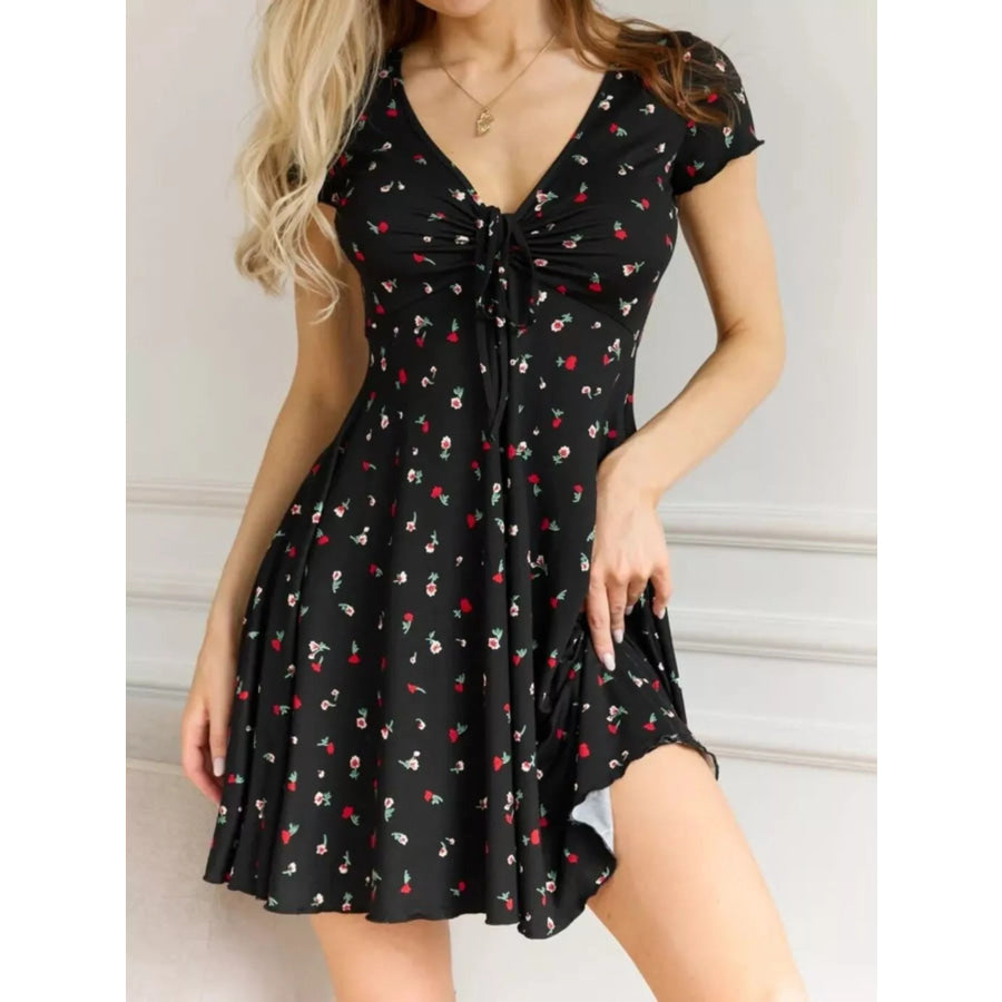 Full Size Tie Front V-Neck Mini Dress Plus Size Apparel and Accessories
