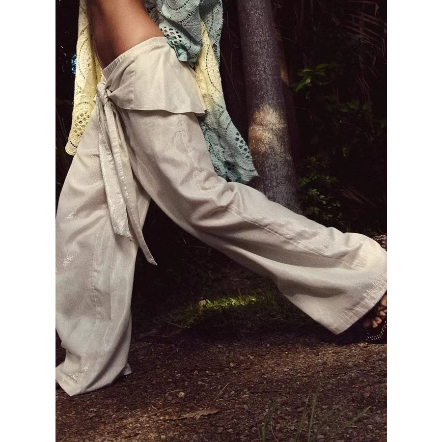 Full Size Tie-Front Wide-Leg Pants Plus Apparel and Accessories