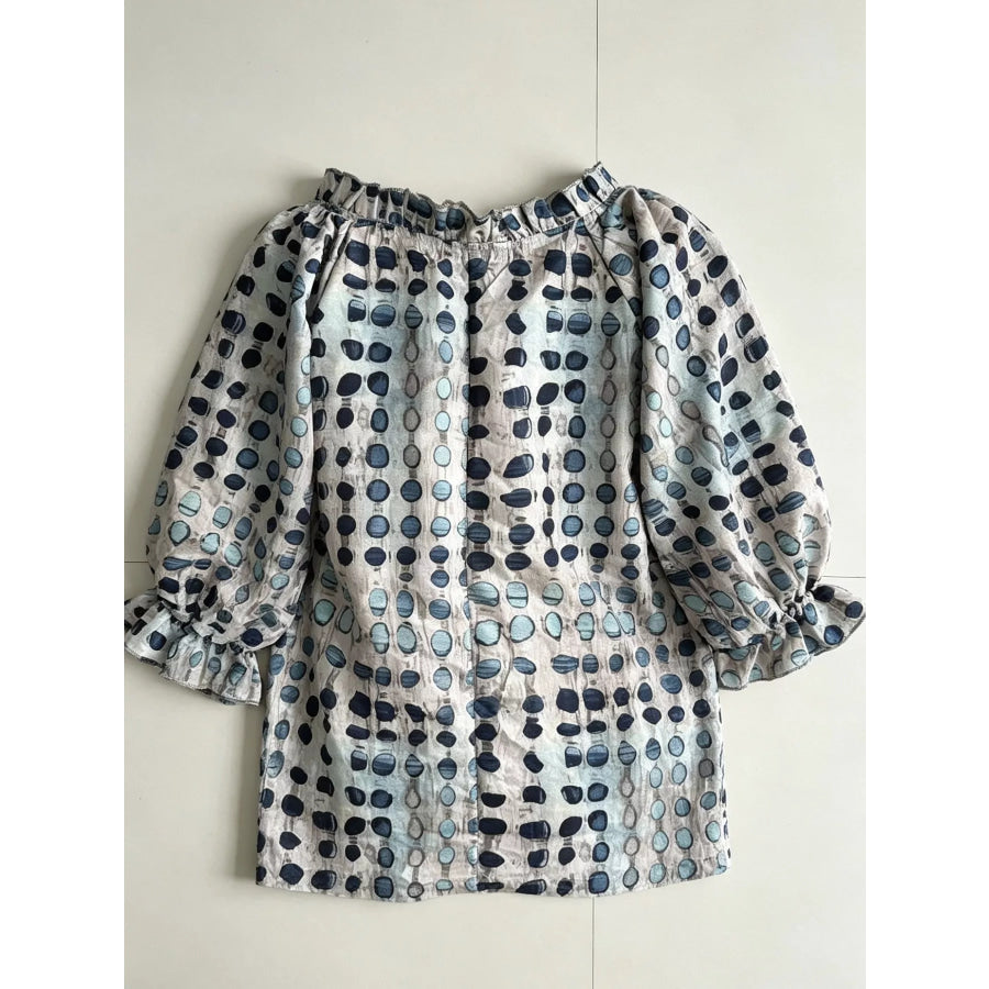 Full Size Tie Neck 3/4 Sleeve Blouse Plus Apparel and Accessories