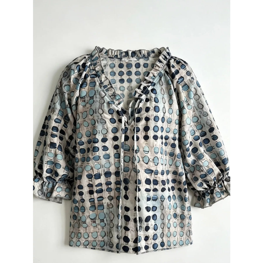 Full Size Tie Neck 3/4 Sleeve Blouse Plus Apparel and Accessories