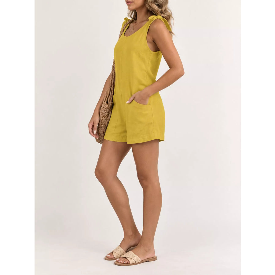 Full Size Tie-Shoulder Romper with Pockets Plus Apparel and Accessories