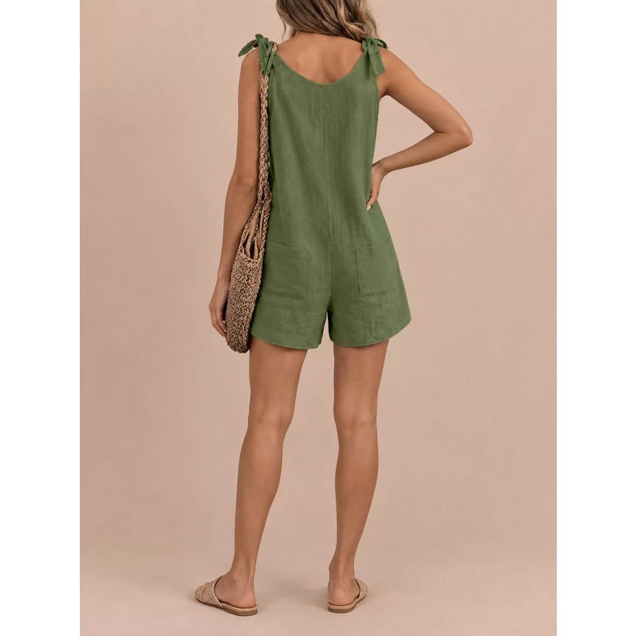 Full Size Tie-Shoulder Romper with Pockets Plus Apparel and Accessories