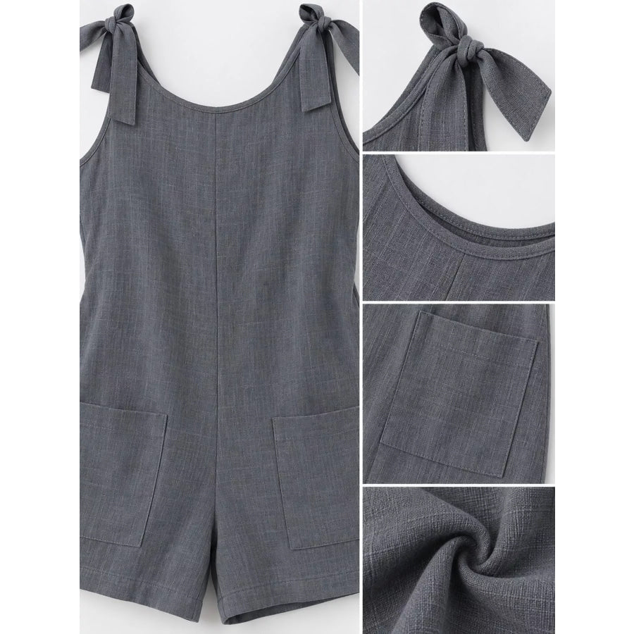 Full Size Tie-Shoulder Romper with Pockets Plus Apparel and Accessories