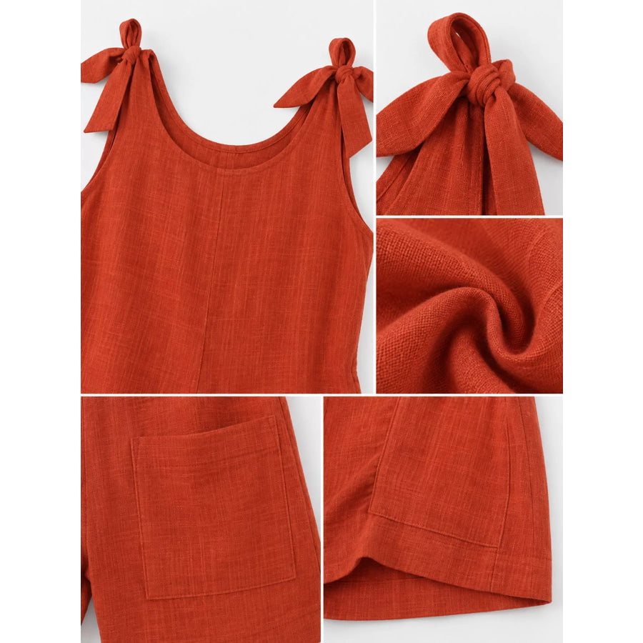 Full Size Tie-Shoulder Romper with Pockets Plus Apparel and Accessories