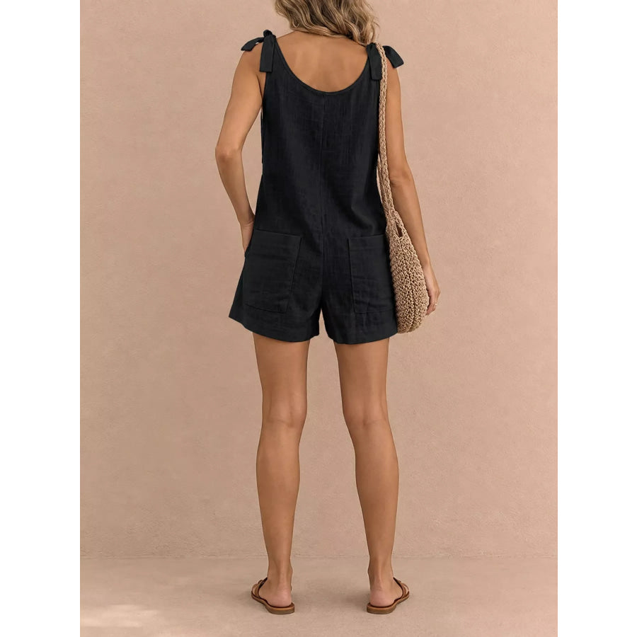 Full Size Tie-Shoulder Romper with Pockets Plus Apparel and Accessories