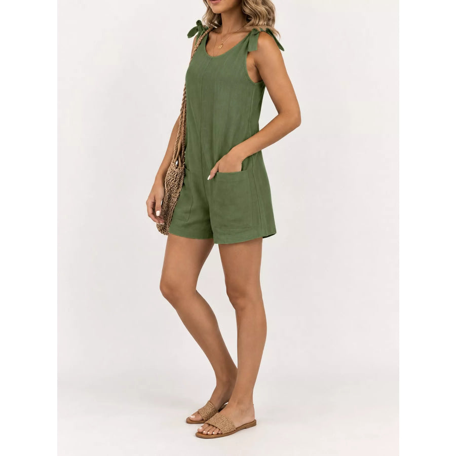 Full Size Tie-Shoulder Romper with Pockets Plus Apparel and Accessories