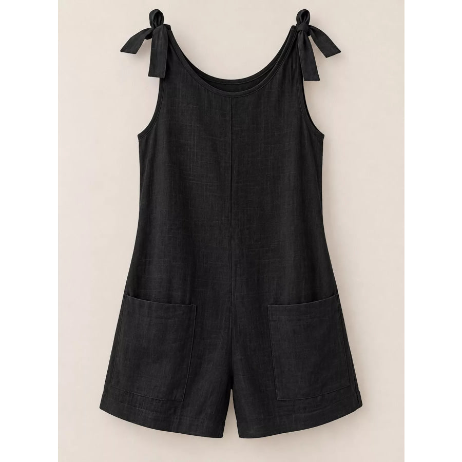 Full Size Tie-Shoulder Romper with Pockets Plus Apparel and Accessories