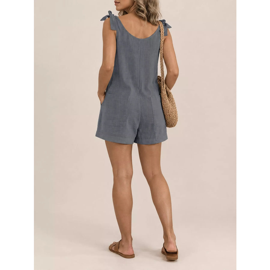 Full Size Tie-Shoulder Romper with Pockets Plus Apparel and Accessories