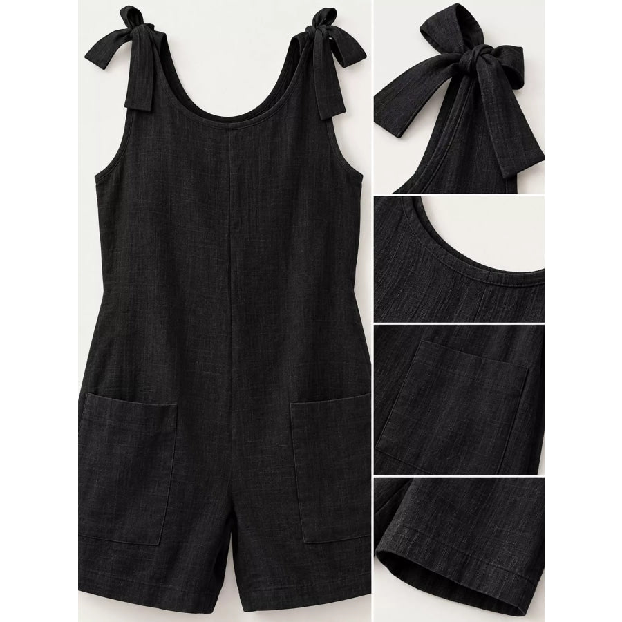 Full Size Tie-Shoulder Romper with Pockets Plus Apparel and Accessories