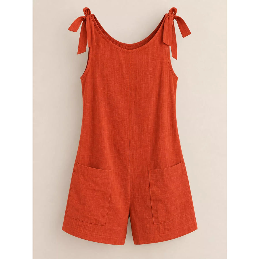 Full Size Tie-Shoulder Romper with Pockets Plus Apparel and Accessories