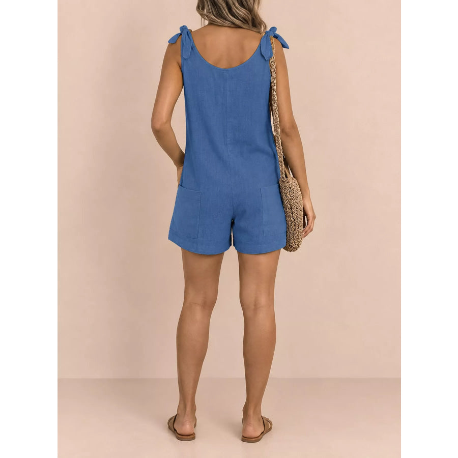 Full Size Tie-Shoulder Romper with Pockets Plus Apparel and Accessories