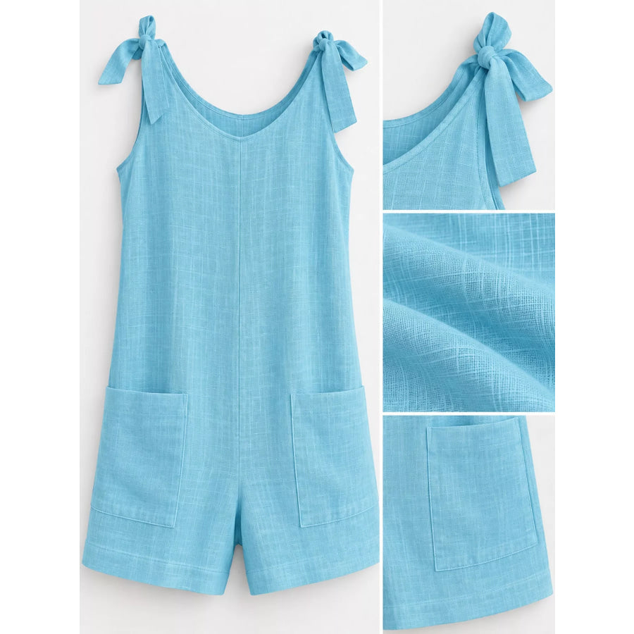 Full Size Tie-Shoulder Romper with Pockets Plus Apparel and Accessories