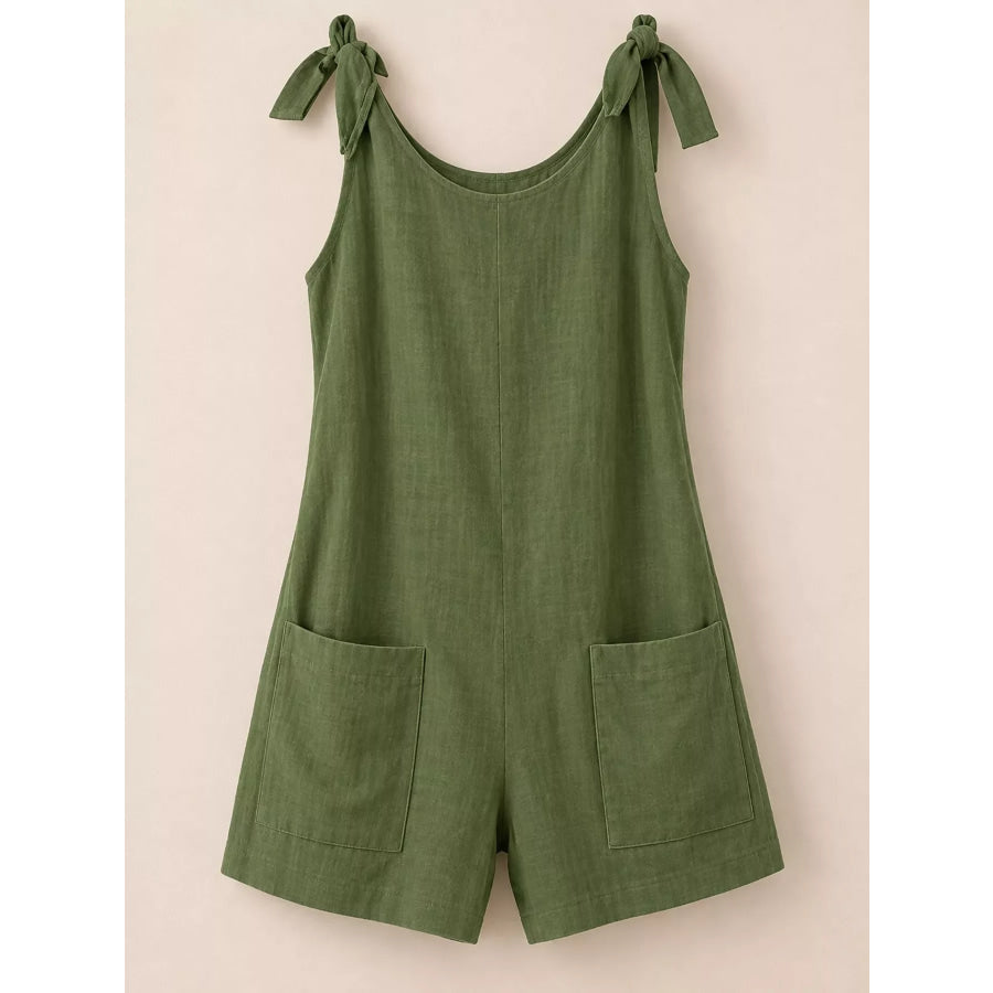 Full Size Tie-Shoulder Romper with Pockets Plus Apparel and Accessories
