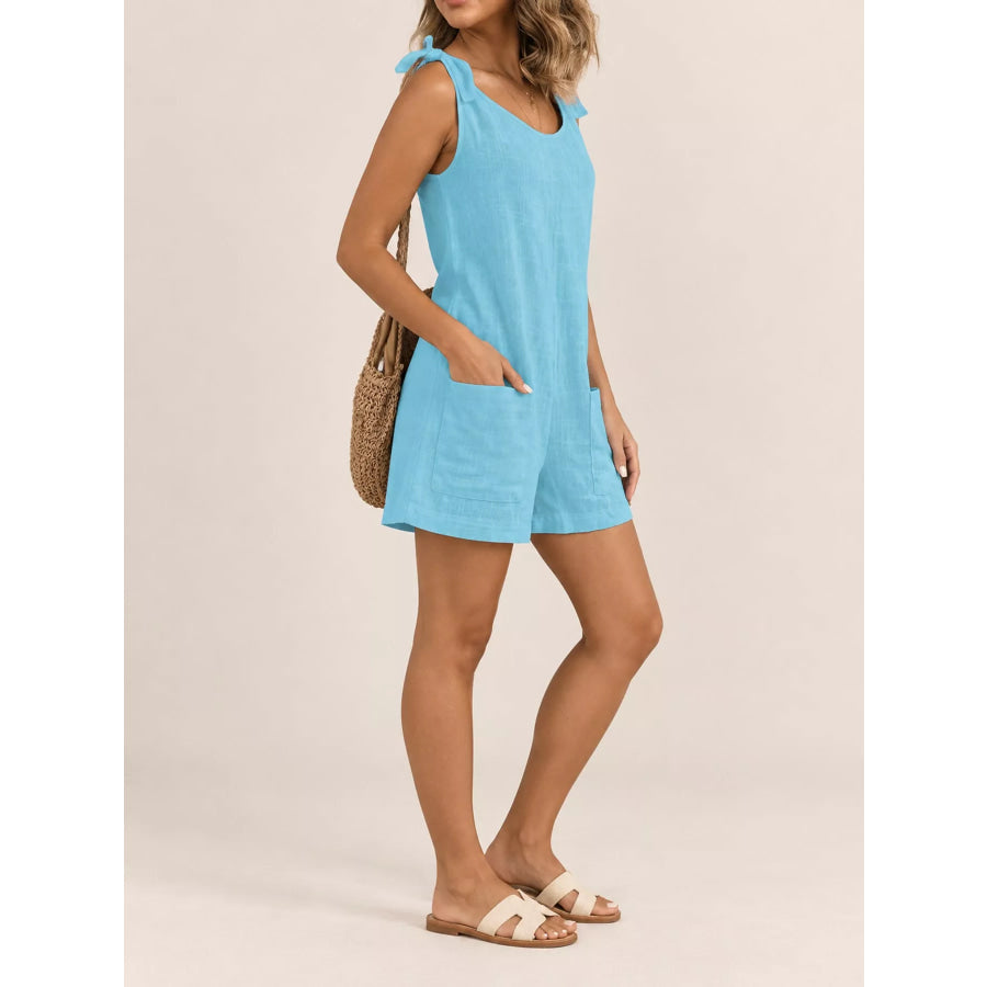Full Size Tie-Shoulder Romper with Pockets Plus Apparel and Accessories