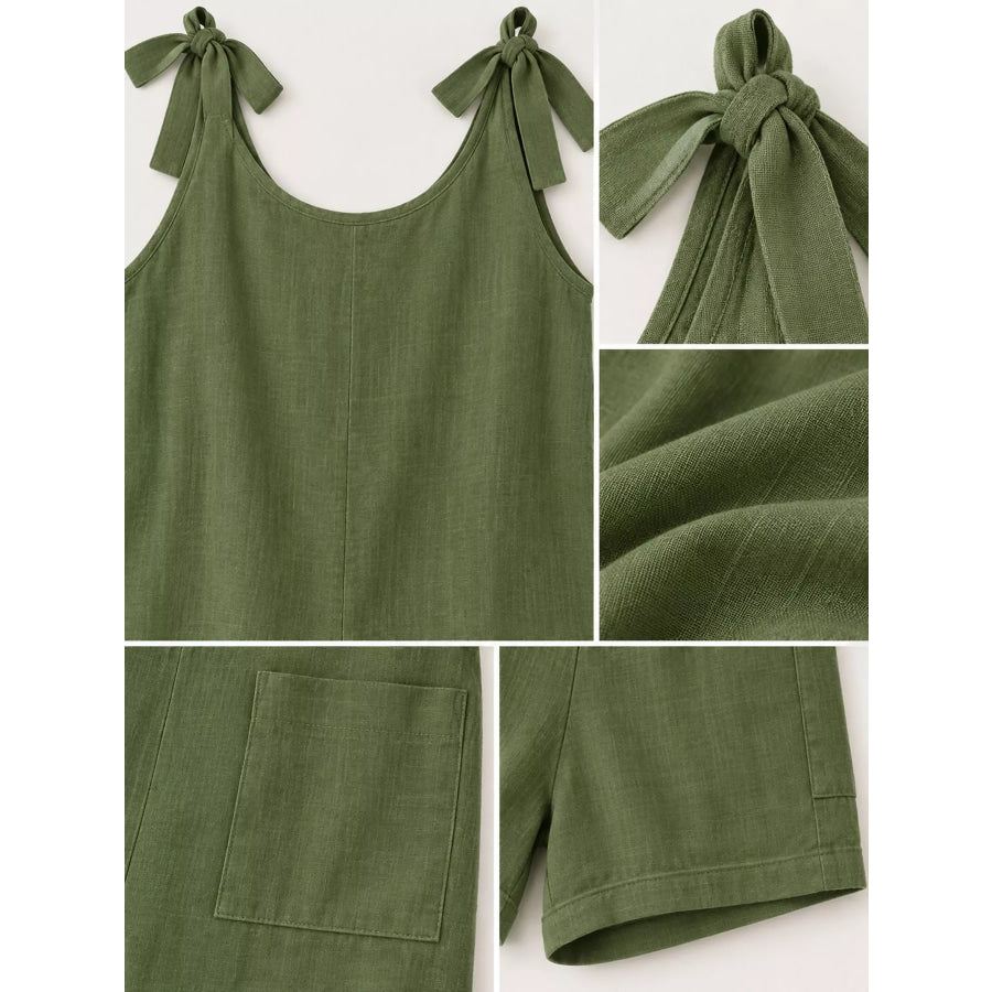 Full Size Tie-Shoulder Romper with Pockets Plus Apparel and Accessories