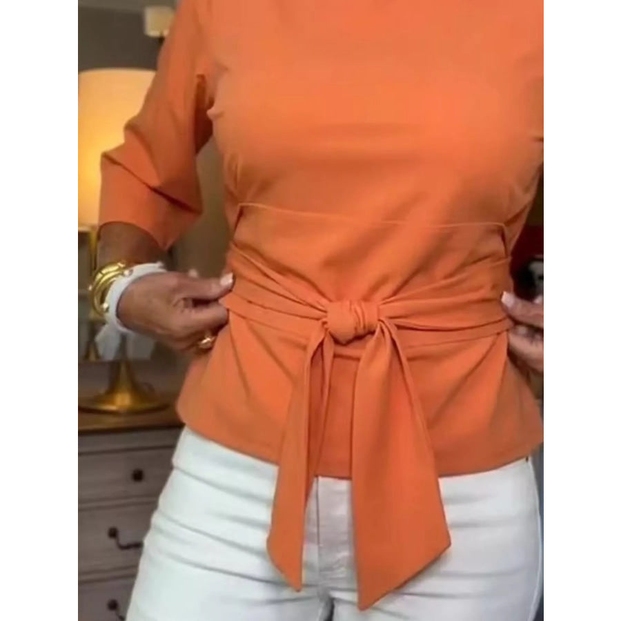 Full Size Tied 3/4 Sleeve Top Plus Size Apparel and Accessories