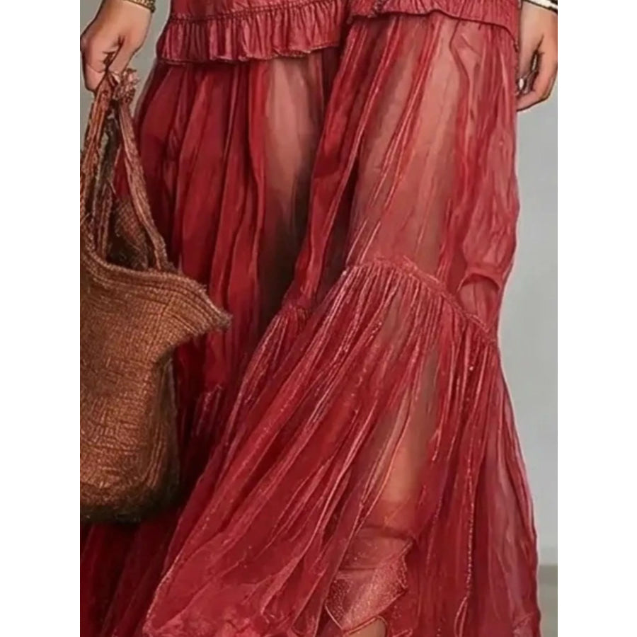 Full Size Tiered Long Sleeve Denim Shirt Maxi Dress Plus Size Apparel and Accessories