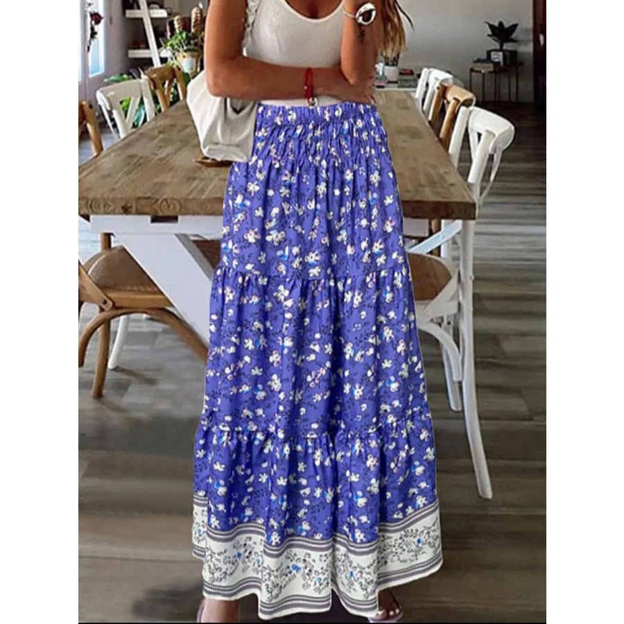 Full Size Tiered Printed Elastic Waist Skirt Apparel and Accessories