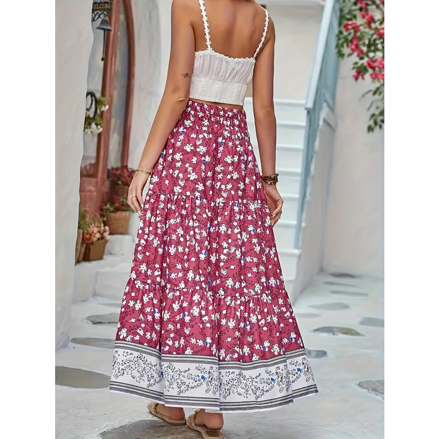 Full Size Tiered Printed Elastic Waist Skirt Apparel and Accessories