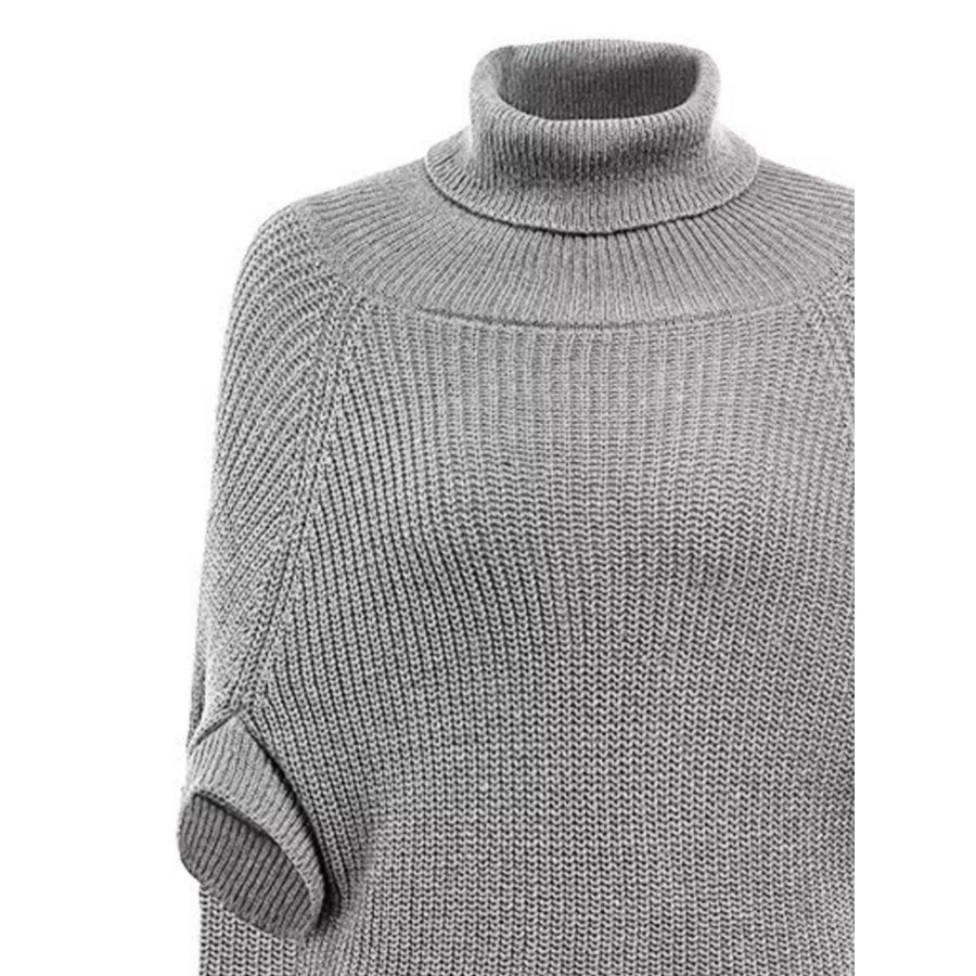 Full Size Turtleneck Knitted Cape Sweater Plus Size Apparel and Accessories