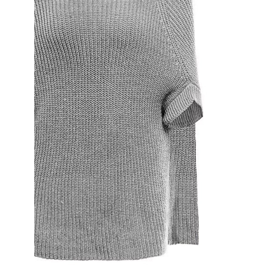 Full Size Turtleneck Knitted Cape Sweater Plus Size Apparel and Accessories