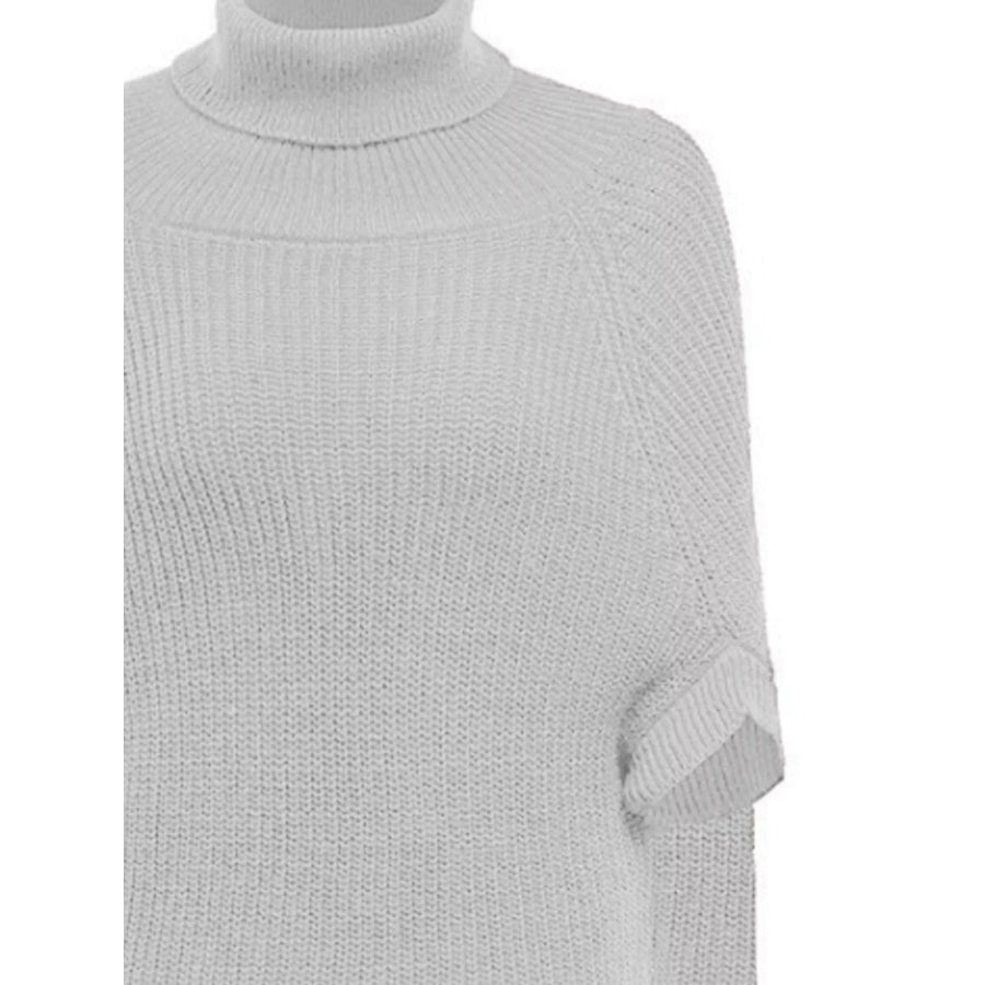 Full Size Turtleneck Knitted Cape Sweater Plus Size Apparel and Accessories