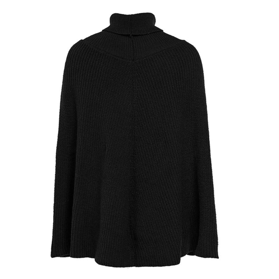 Full Size Turtleneck Knitted Cape Sweater Plus Size Apparel and Accessories