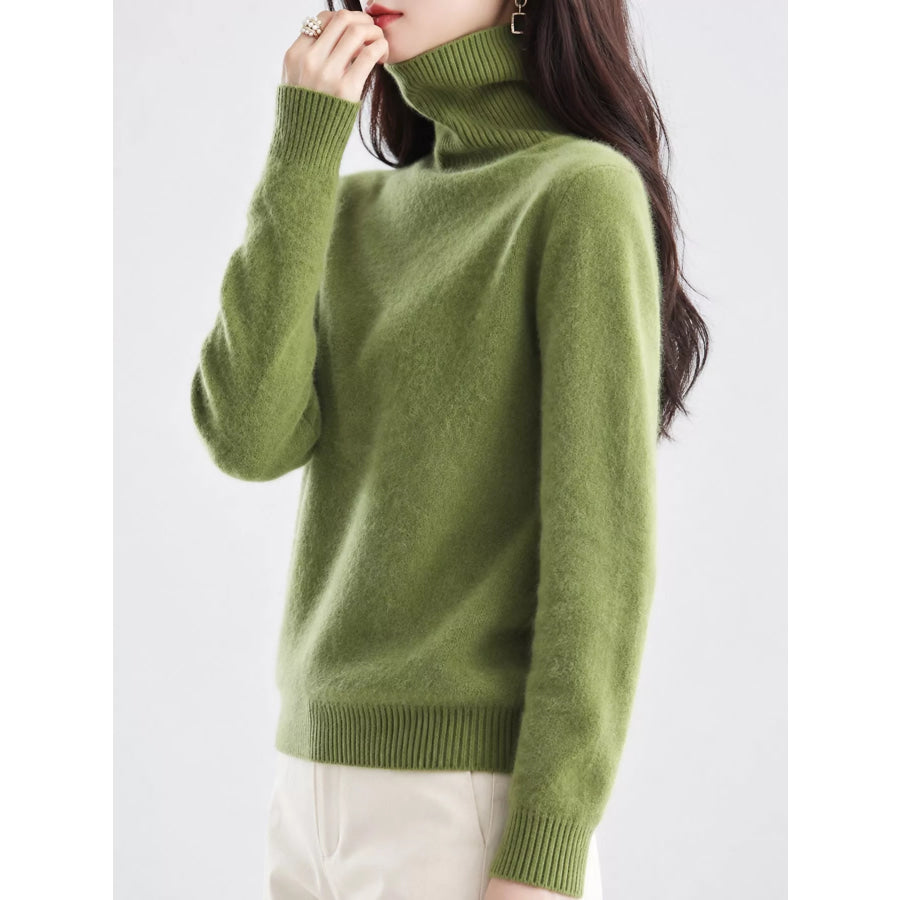 Full Size Turtleneck Long Sleeve Sweater Plus Avocado Green / S Apparel and Accessories