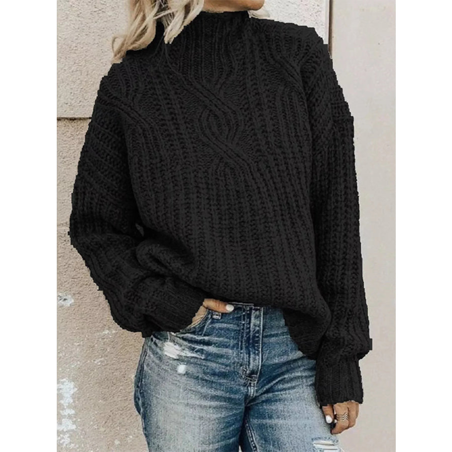 Full Size Turtleneck Long Sleeve Sweater Plus Black / S Apparel and Accessories