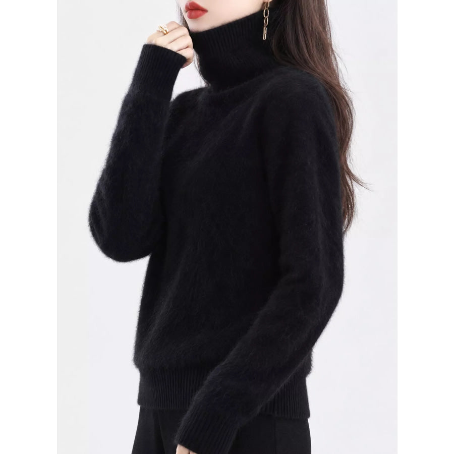 Full Size Turtleneck Long Sleeve Sweater Plus Black / S Apparel and Accessories
